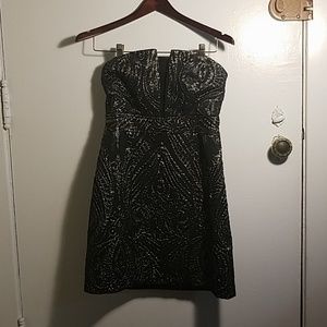 Express black and gold strapless minidress